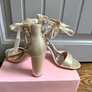 Badgley Mischka Everafter Ribbon-Tie High-Heel Sandals - Size 7.5